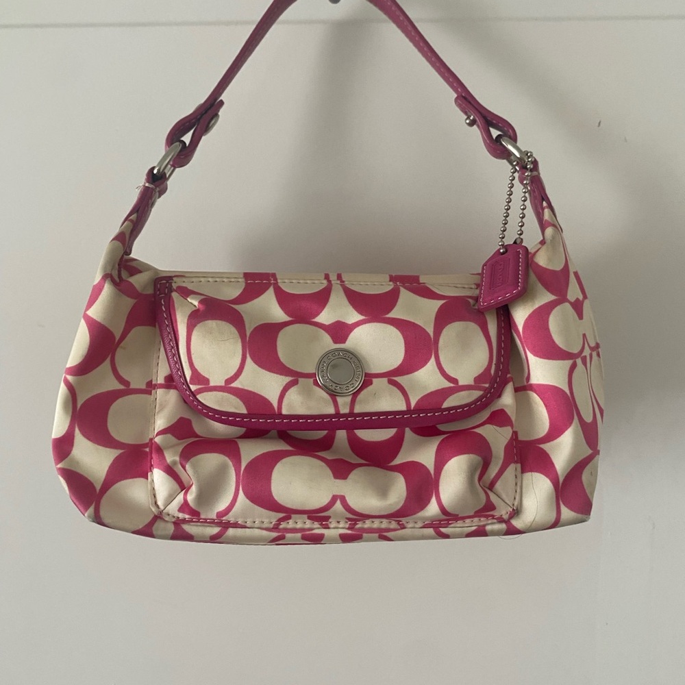 Coach Pink and Cream Signature Shoulder Bag